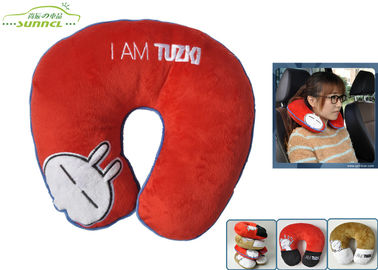 刺繍のロゴの漫画の Tuzki 赤い U のタイプ極度の柔らかいカー・シートの頭部の残りの枕